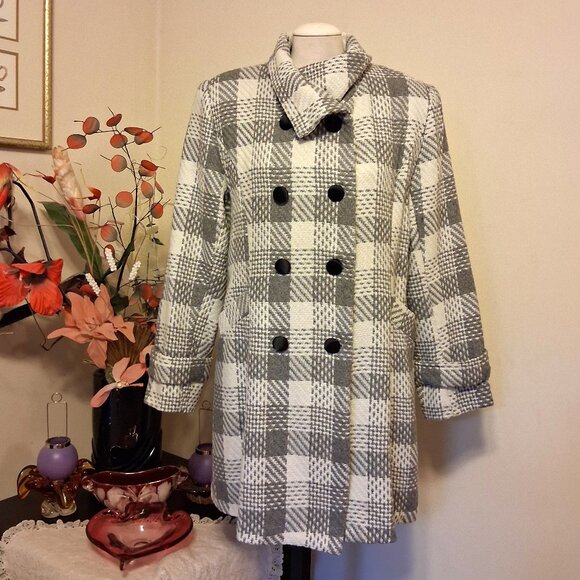 NEW Women’s Gray White Double-Breasted Lined Trench Coat Winter Outerwear 18 XL - Picture 1 of 11